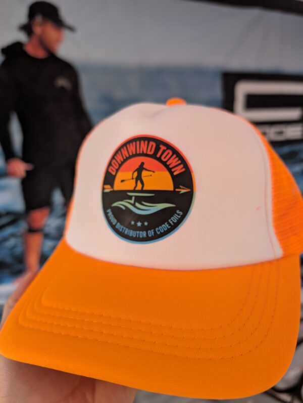 Picture of Orange Hi Viz Trucker Hat with Downwind Town logo